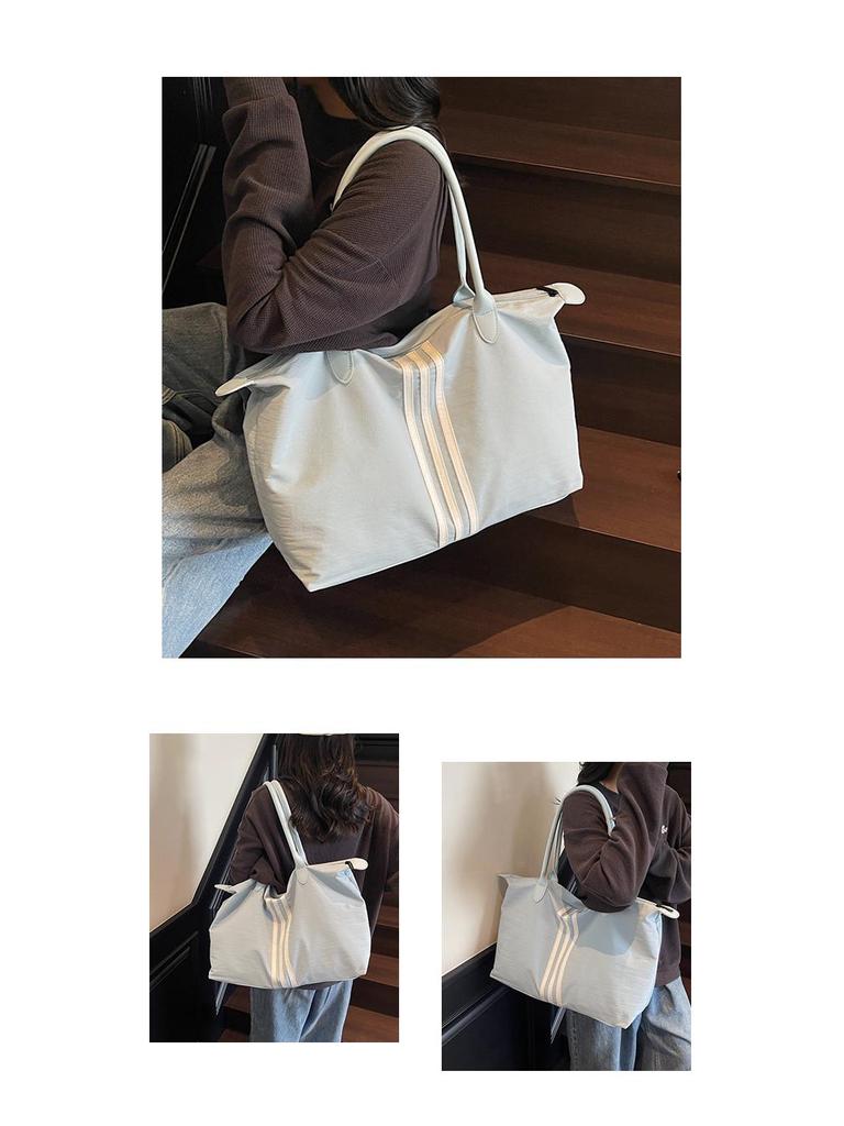 2025 Women's Sporty Korean Striped Minimalist Tote Bag - Large Capacity, Versatile for Travel & Casual Use
