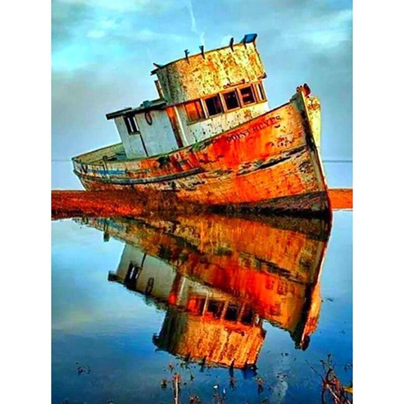 DIY 5D Diamond Painting Full Round Resin Sailboat Diamond Art Embroidery Sea View Cross Stitch Diamond Mosaic Home Decor