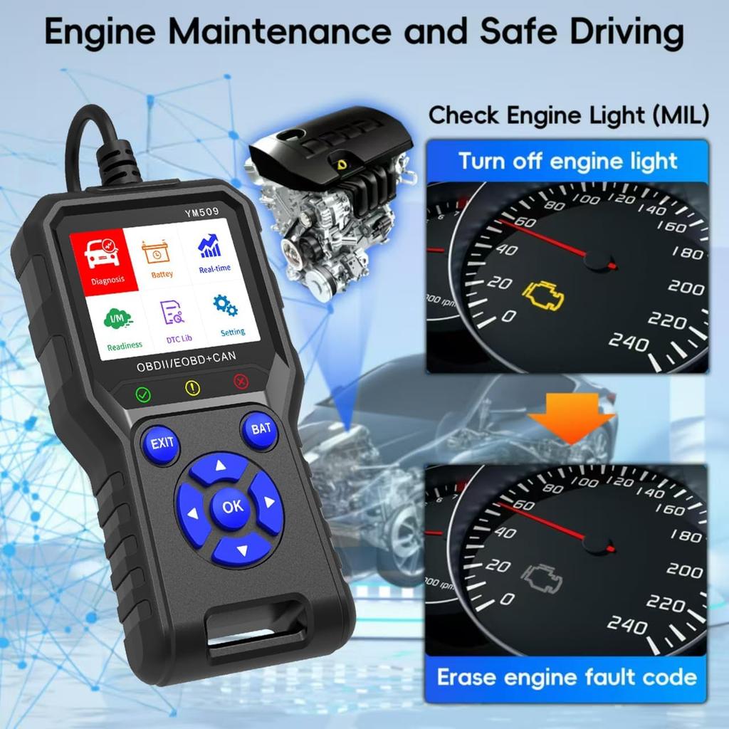 OBD2 Scanner Diagnostic Tool 2.8'' Color Screen OBDII Scanner for Cars, Check Engine Light Fault, Car Battery Tester Code Reader Car Diagnostic Tool