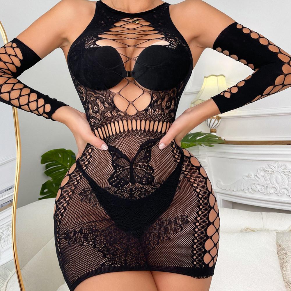 Sexy Lingerie Night Club Erotic Costumes Perspective Temptation Mesh Bodycon Dress Ladies Fashion Short Net Skirt