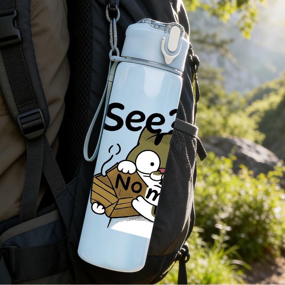 1PC See I'm Not Lying Cat Print 750ml Color Plastic Sports Water Bottle Leakproof Flip Straw Lid Suitable for Sports Office Home Use