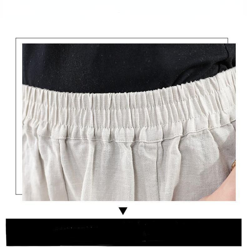 Summer Casual Cotton Linen Pants Women Retro Pockets Loose Harem Pants Woman Solid Elastic Waist Trousers Female