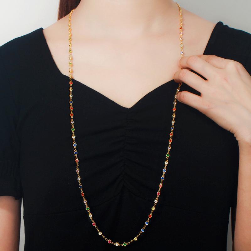 WWJ høy kvalitet rund regnbue Cubic Zirconia langkjede halskjede