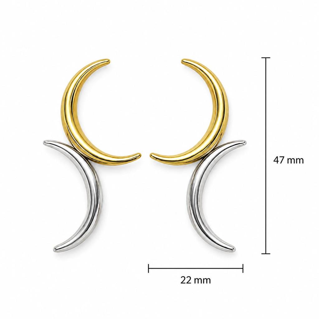 Stainless Steel Gold & Silver Color Block Star Moon Sun Earrings
