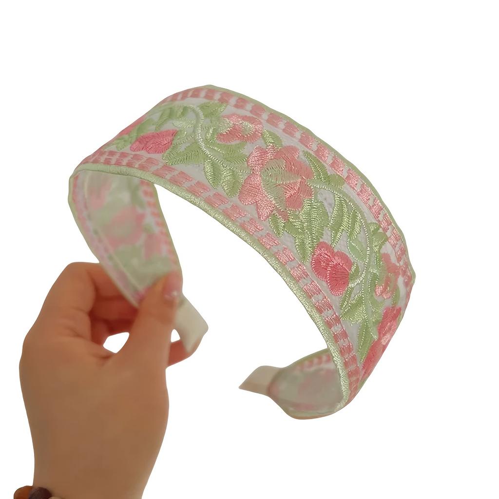 3 stuks Bloemendruk Boheemse Polyester Brede Vlecht Geborduurde Hoofdband Set