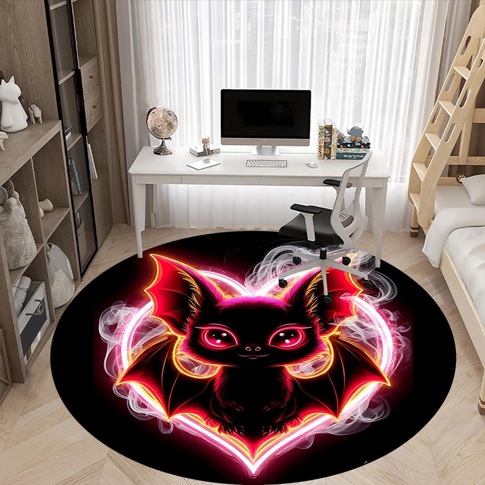 1pc Neon Bat Office Round Area Rug, Under Office Chairs Bedroom Living Room Home Decor, Room Deco