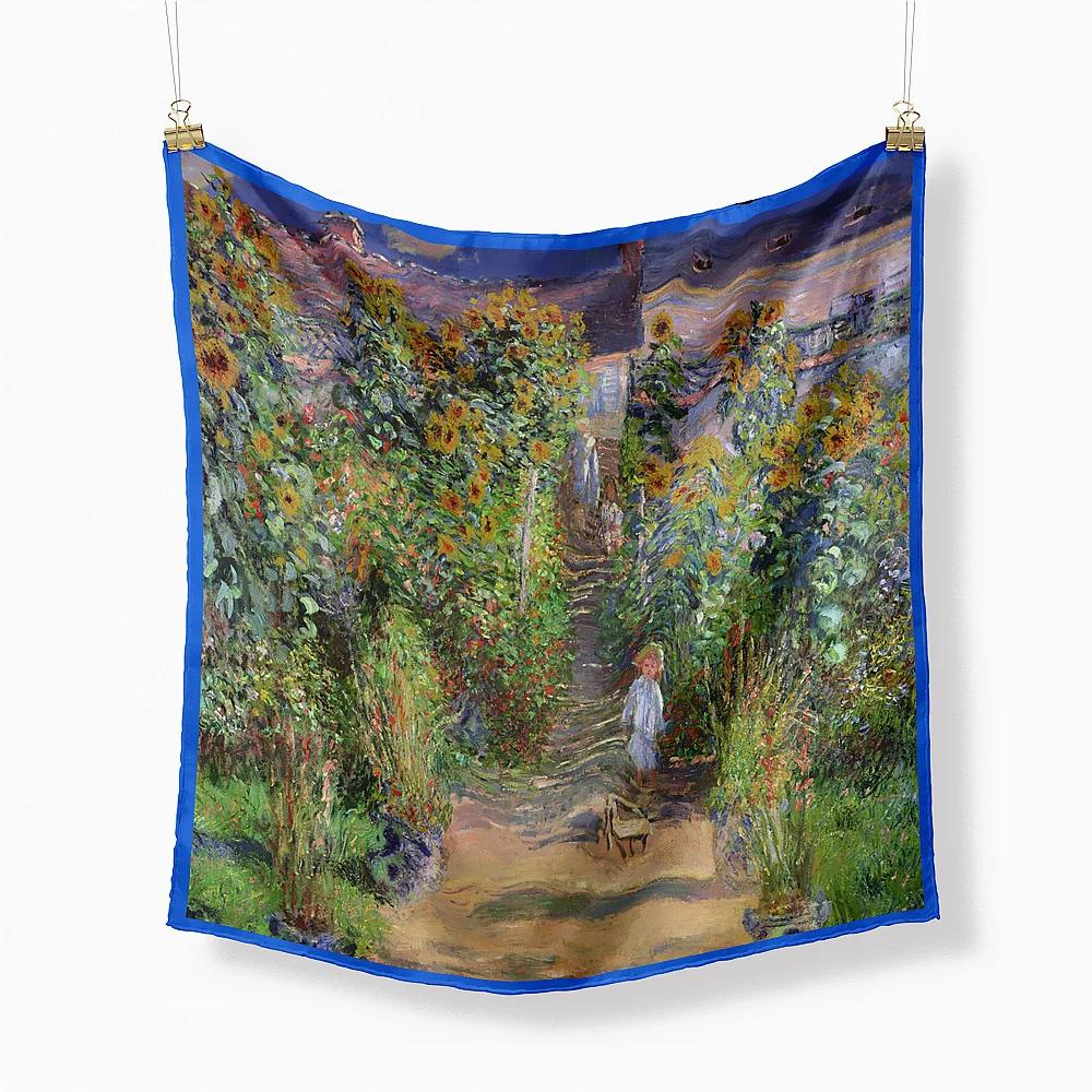 Oil Painting Twill Silk Scarf Women Bandana Foulard Female Headbands Neck Kerchief Fashion Print Square Scarves