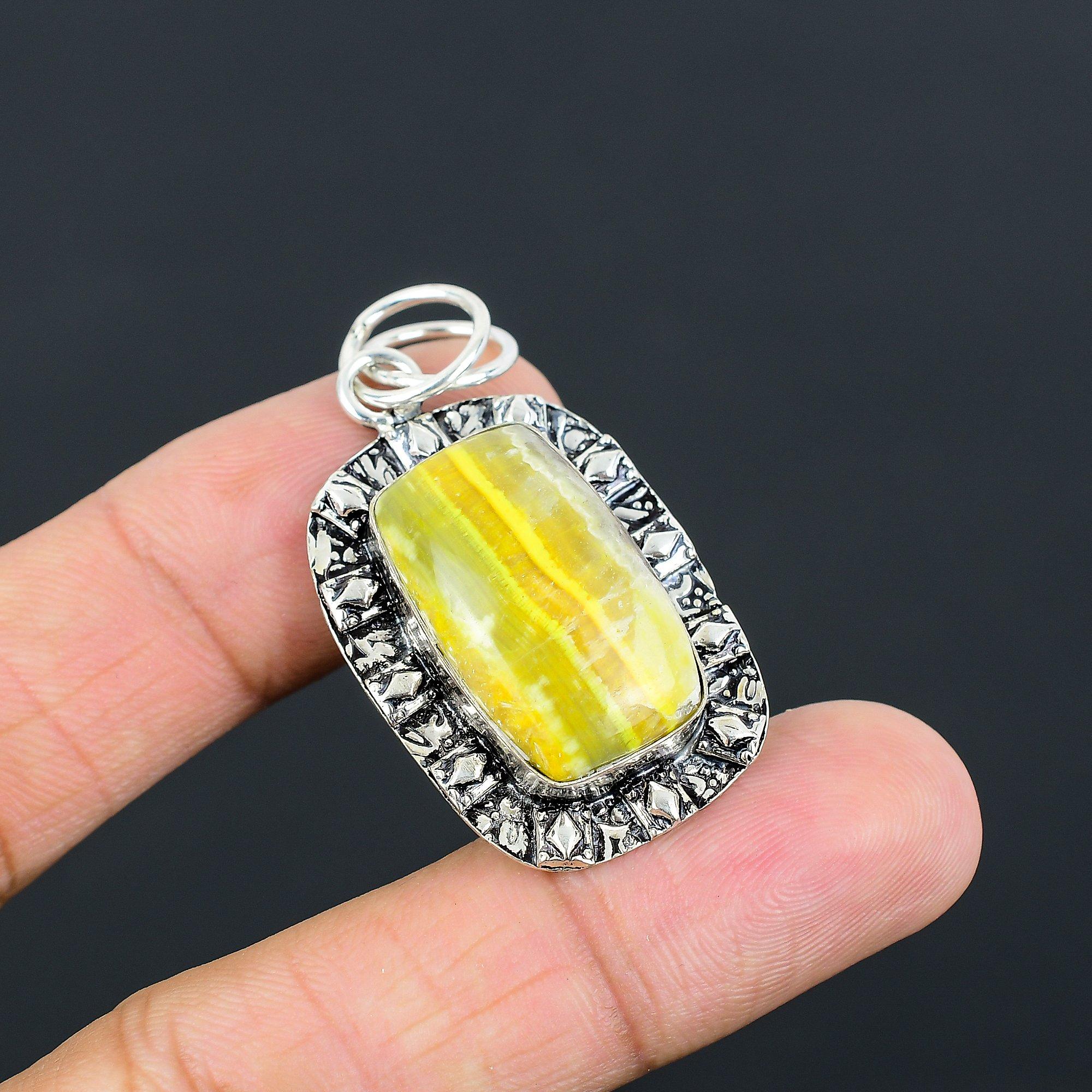 Daughters Day Deal Bumble Bee Jasper Gemstone 925 Silver Bezel Pendant Jewelry