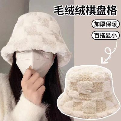 Autumn and Winter Lamb Wool Warm Versatile Student Female Bucket Hat Letter Plush Basin Hat Fleece