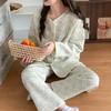 Heart Print Sleepwear Women Pajama Sets Korean Piiama Ruffles Pants Sets for Women 2 Pieces Autumn Night Wears Button Home Suit