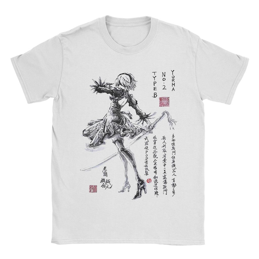 Nier Automata Anime T Shirts for Unisex Pure Cotton Hipster TShirts Round Neck Tees Short Sleeve Tops Printed