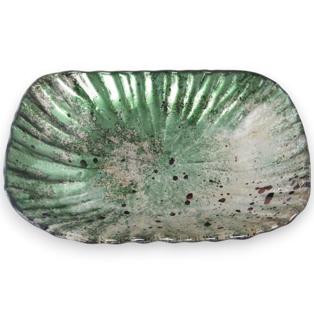 Dish Glass Plate Oval Dish Plate Large Green Gold 19cm Sairan J-kitchens