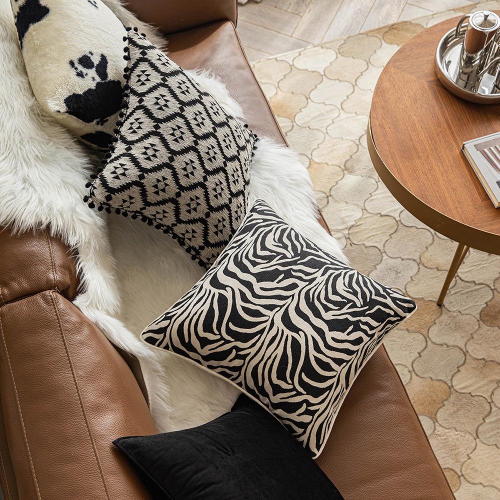 Black and White Contrasting Color Pillowcase Italian-style Living Room Sofa Cushion Cover Zebra Print Leopard Print Model Room Pillowcase