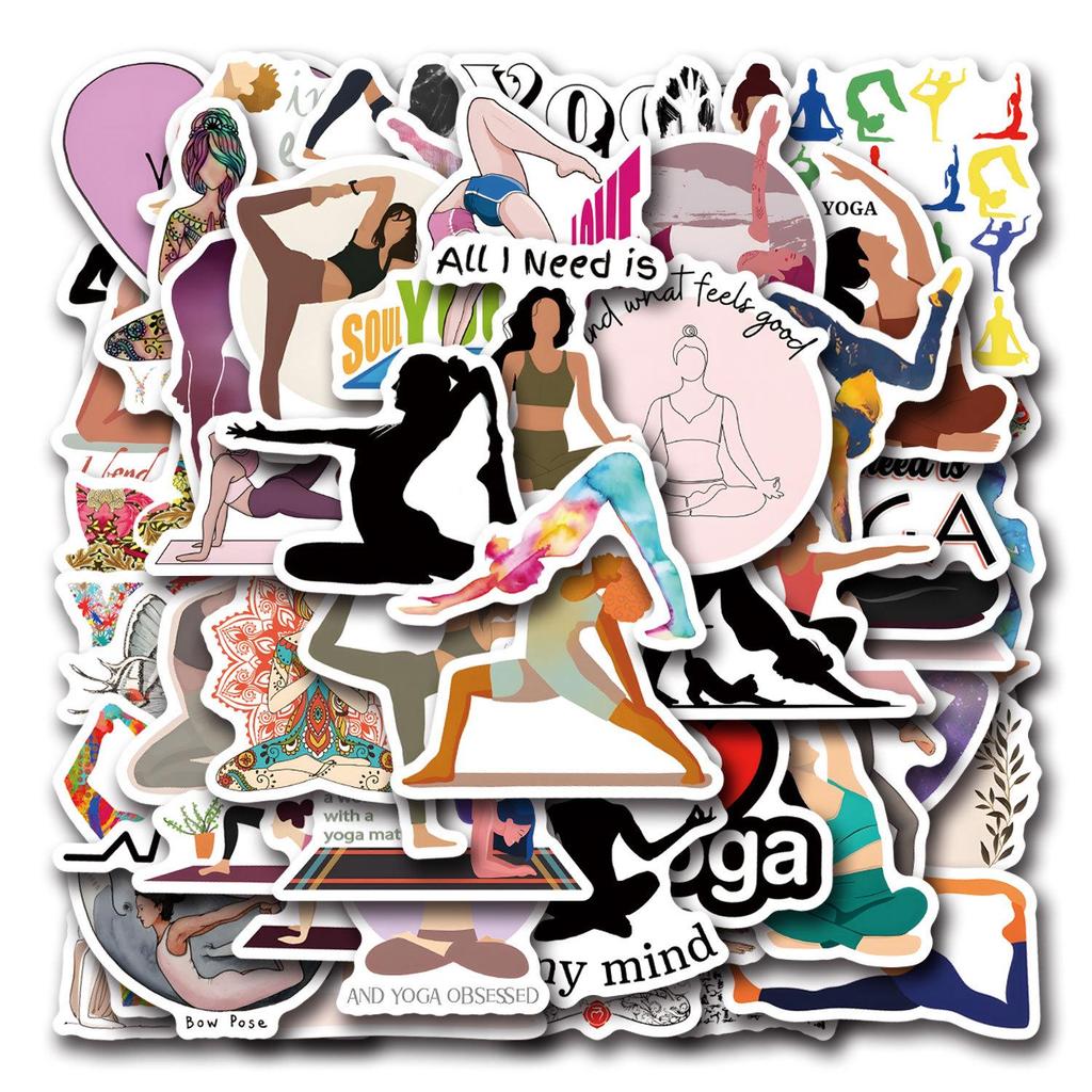 55 Waterproof Cartoon Yoga Stickers for Stationery, Water Cups, and Computers