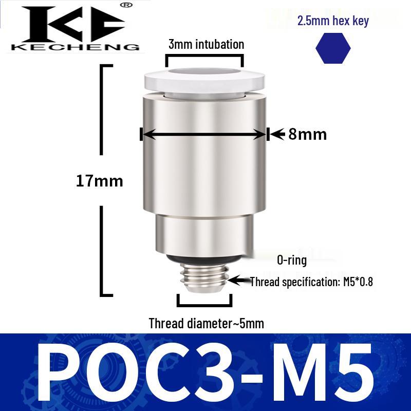 Micro Pneumatic Quick Connector with Internal Hex Thread: POC3/4/6/8-M3/M5/01/02