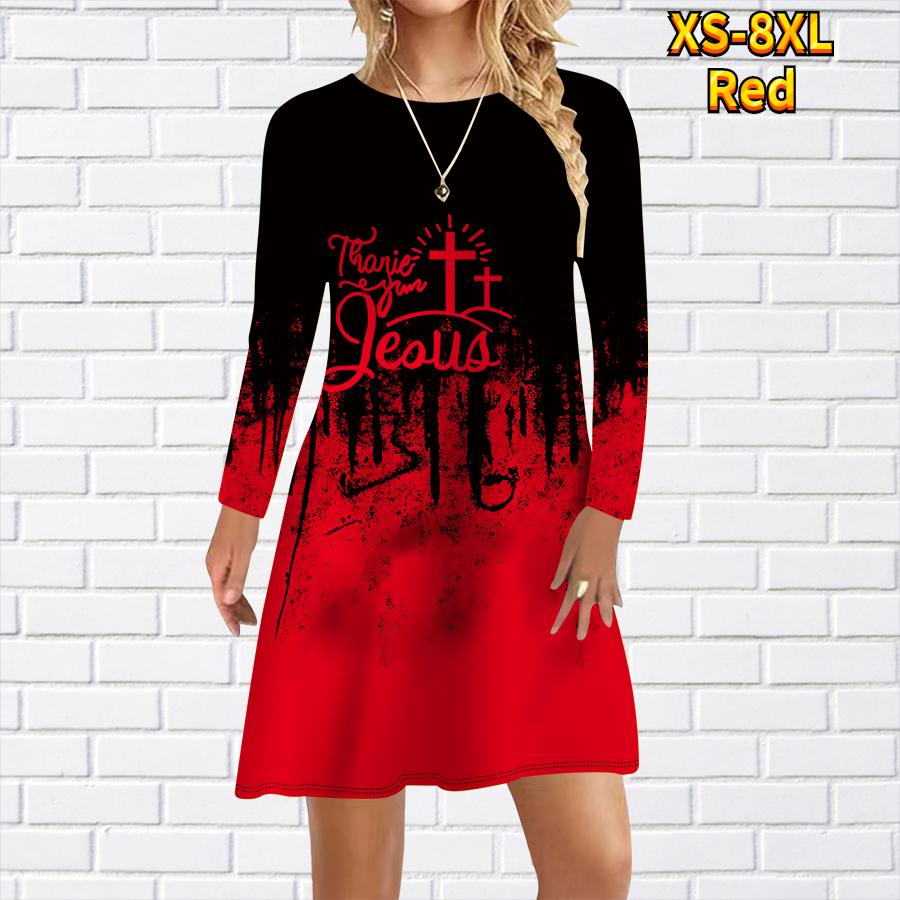 Women Casual Dress Letter Cross Print Dresses For Women O-neck Short Sleeve Dress Plus Size