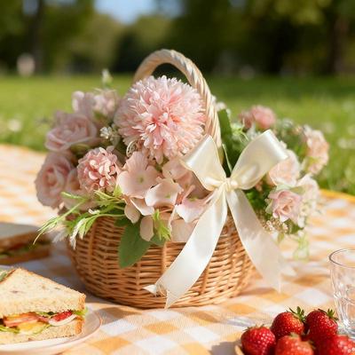 Handwoven Willow Bamboo Picnic & Storage Basket for Flowers and Fruits