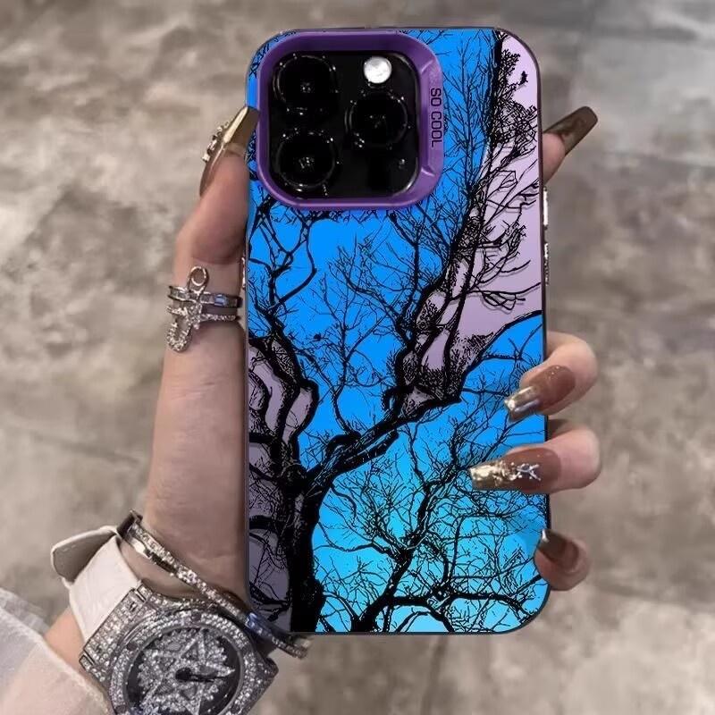 Design Art Beautiful tree Case For iPhone 17 Air Pro Max 13 12 Mini XS Max XR X 7 8 6 6s Plus Matte Electroplated Silver Cover