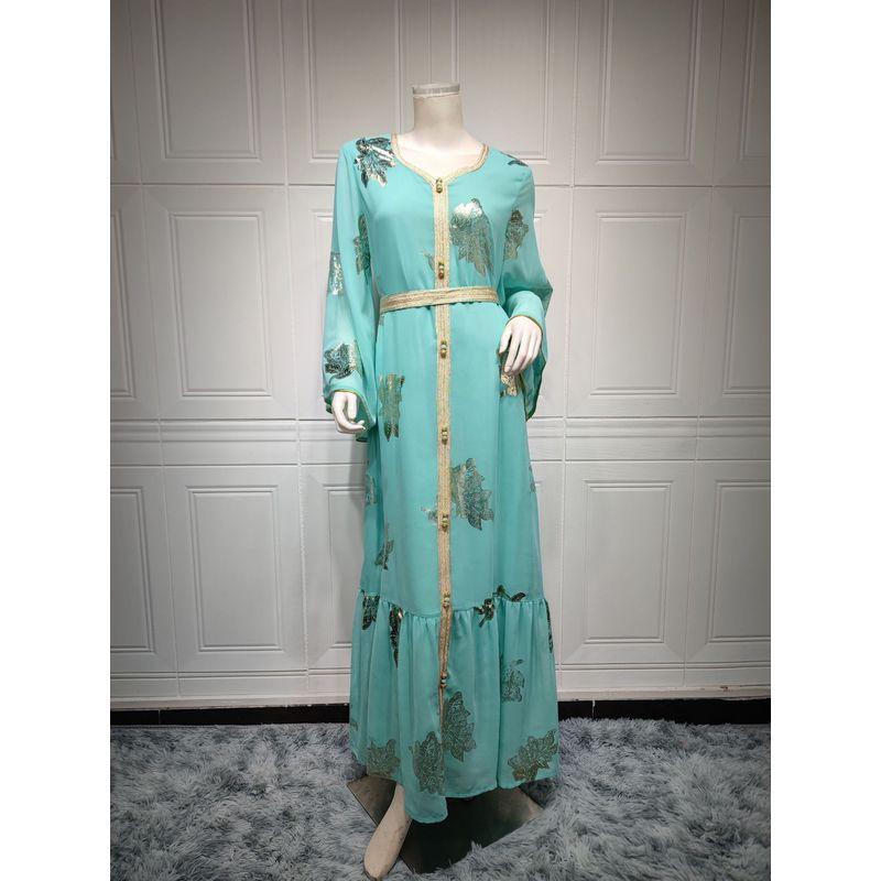 New Arrival New Ethnic Style Fashion Bronzing Chiffon Plus Size V Neck Dress Gilding Chiffon Dress