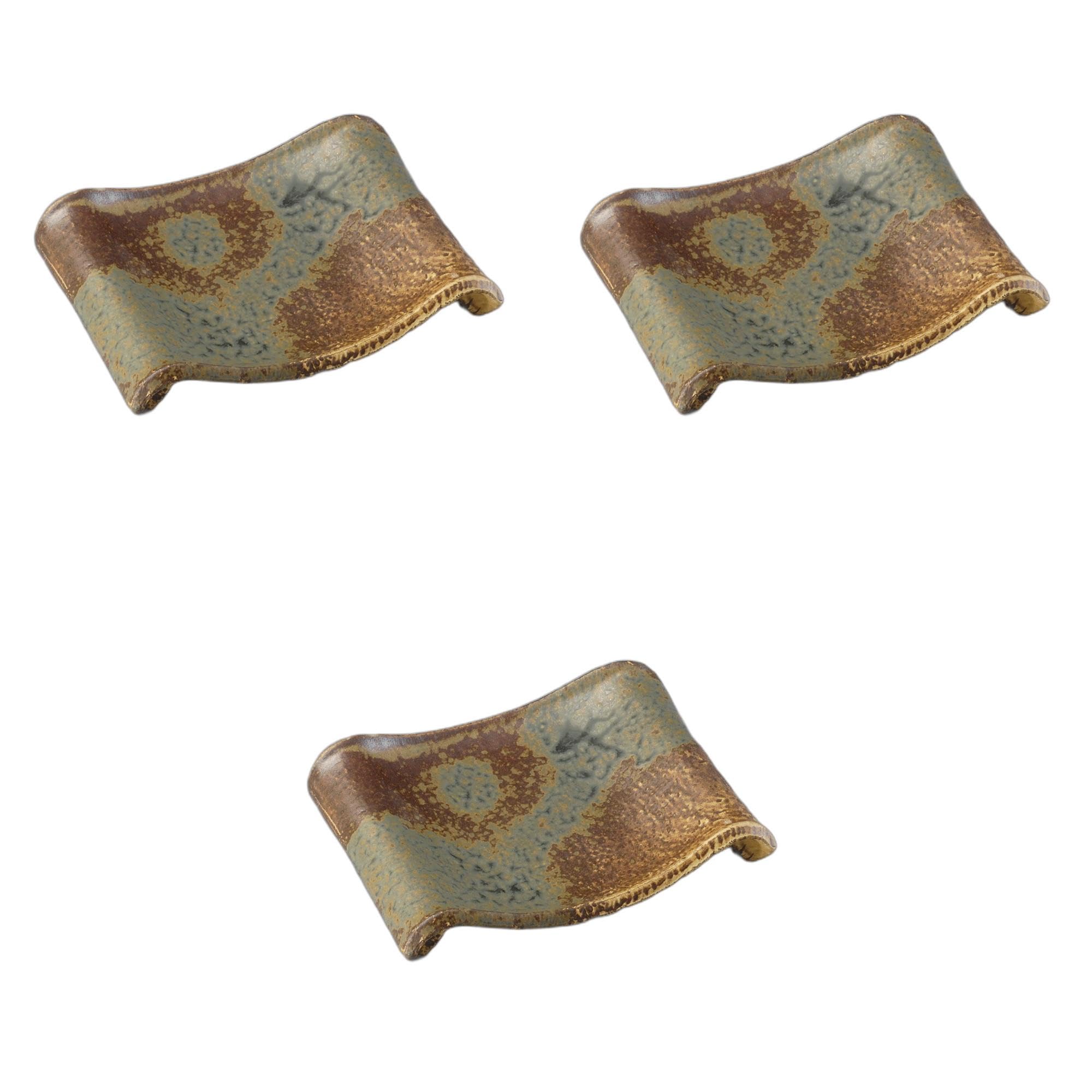 

Set of 3 Nanban Plates x x Ceramic Baked Plates by Setomonohonpo Hand-Baked [18.5 14.5 3.3 cm]