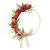 Front Door Wreath Hanging Decor Simulated Flower with Wooden Beads Holiday Spring Home Decoration Red Yellow Purple