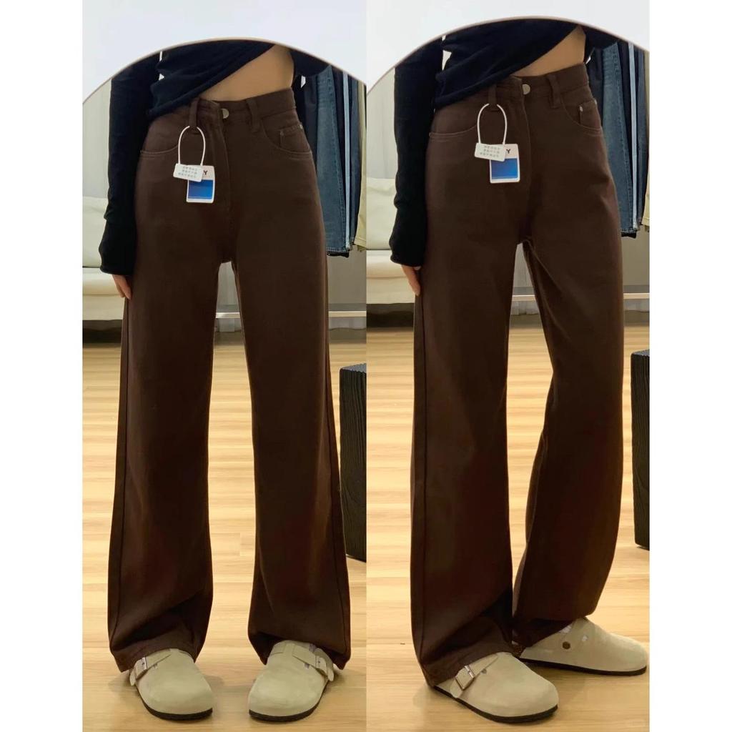 Maillard Women's Plus Size High-Waist Coffee Brown Slim-Fit Wide-Leg Jeans