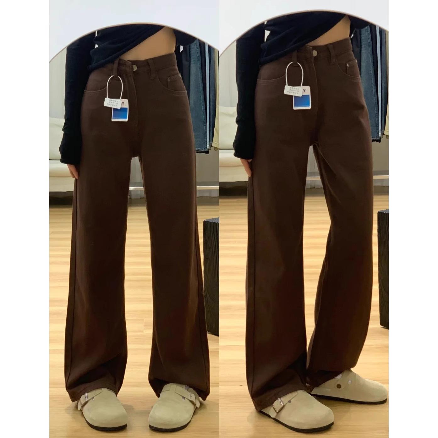 Maillard Women s Plus Size High-Waist Coffee Brown Slim-Fit Wide-Leg Jeans 2XL
