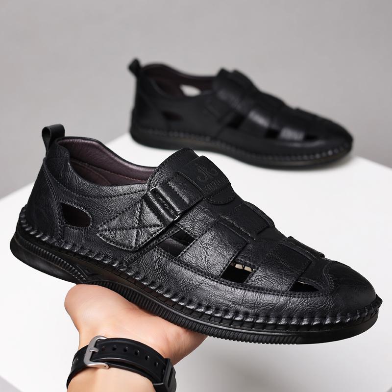 39-48 Sandali da Uomo Scarpe Pelle Vera Antiscivolo Traspiranti Cavi Scarpe da Spiaggia Sportive Outdoor Sandali Casual