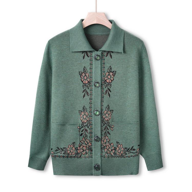 

Вязаный свитер для пожилых людей, осенний свитер-куртка, бабушкин осенне-зимний топ 4XL зелёный