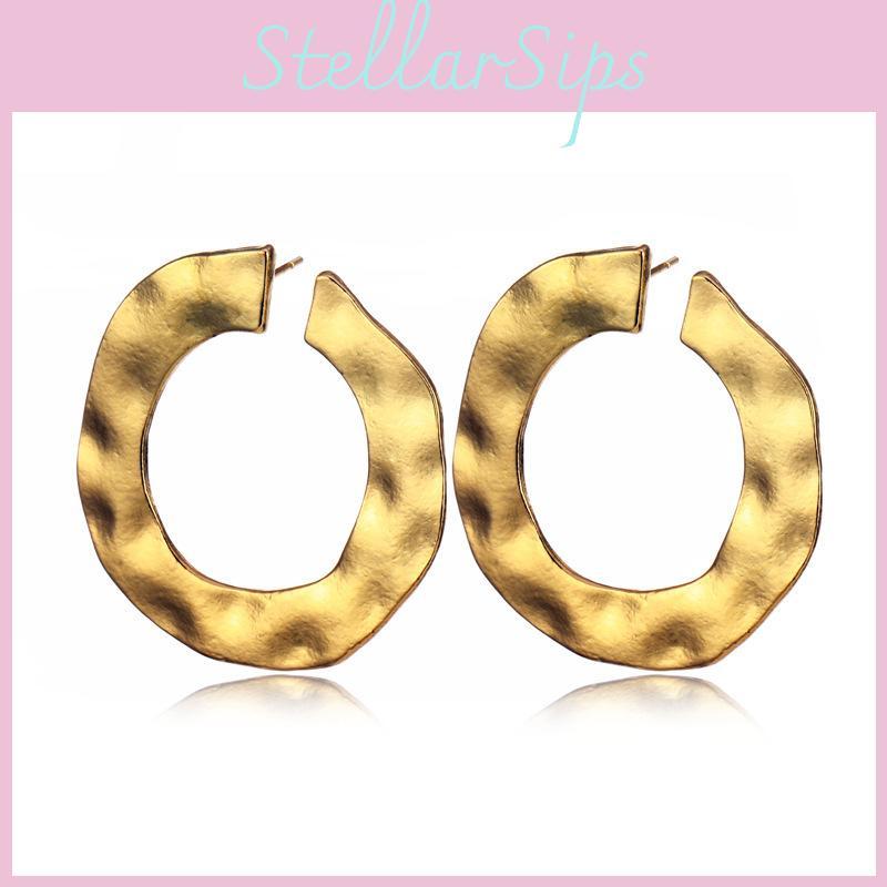 Popular Womens Alloy Round Hoop Earrings With Geometric Elements Gold And Silver