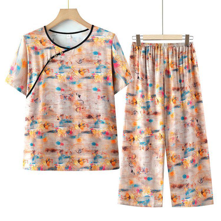 Elderly Women's Short Sleeve Summer Top & Pants Set - Lightweight Grandma Clothing