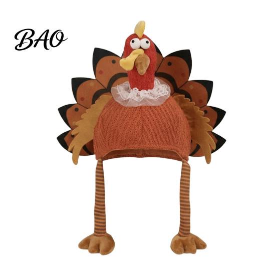 Thanksgiving Costume Supplies Funny Turkey Hat for Adults, Accessory, Novelty Soft Creative Role Play Knitted Women, Men, Fall Holiday Party Headpiece