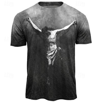 Herren Biblisch Grafisches Jesus T-Shirt Kurzarm T-Shirt 3D Druck Rundhals Shirt Täglich Designer Retro Vintage