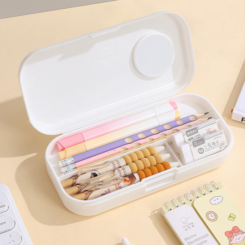 Kawaii Morandi Simple Pencil Case Student Large Capacity Double-Layer Pencil Case Cartoon Stationery Organizer School Supplies