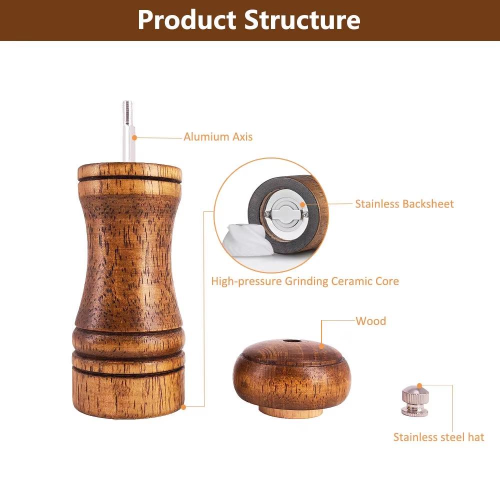 1 Piece Wood Pepper Grinder Pepper Mill Adjustable Coarseness Wooden Pepper Salt Mill Grinder Salt and Pepper Mills Shaker