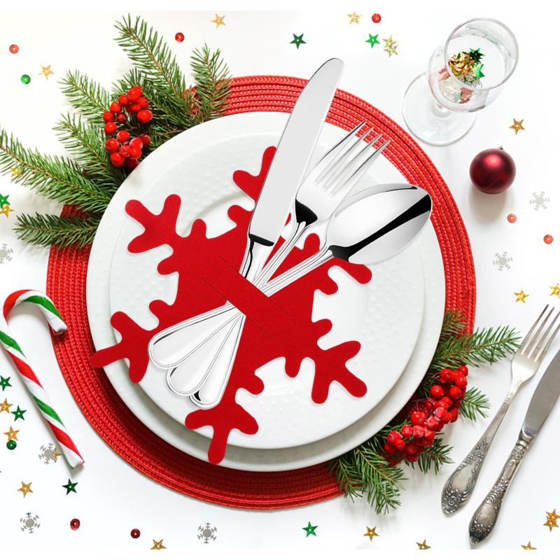 12PCS Snowflake Cutlery Holder Set Non-woven Fabric Silverware Organizer Bag Table Ornament Xmas New Year Party Decoration Gifts