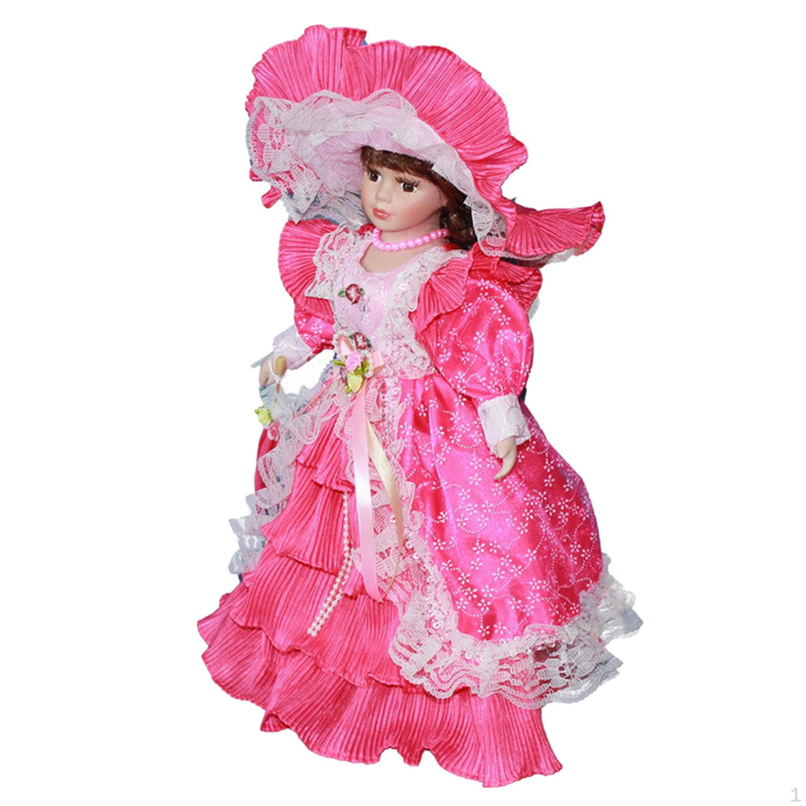 

Порцелянова лялька зі складним дизайном сукні для домашнього декору рожевий