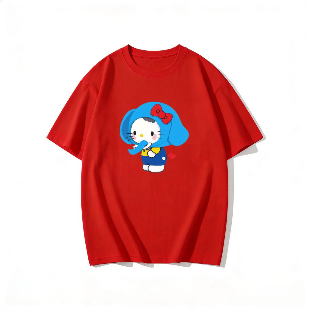 2026 Summer Hello Kitty Cartoon Printed Short Sleeve Pure Cotton Tshirts Womens Family Matching Outfits Classic Versatile Top