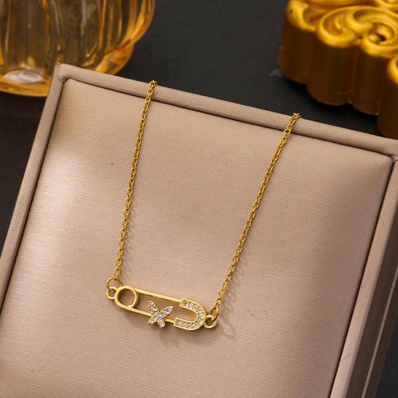 Koreanische Schmetterlingsquaste Luxus Diamant Titanstahl Halskette - Vielseitiger Damen Schlüsselbeinschmuck