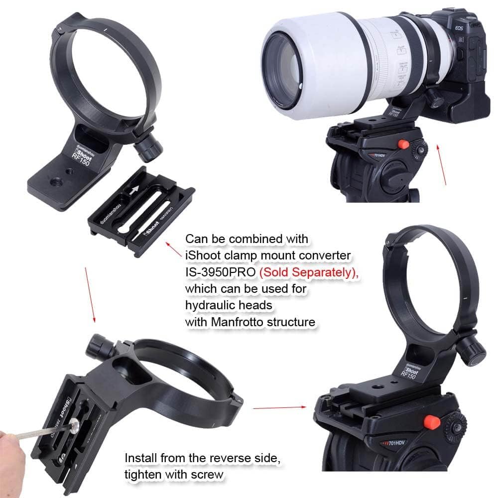Metal Camera Tripod Mount Tripod Mount Lens Support Lens Bracket Tripod Compatible with Canon RF IS Quick Release Plate with Screw Holes On the