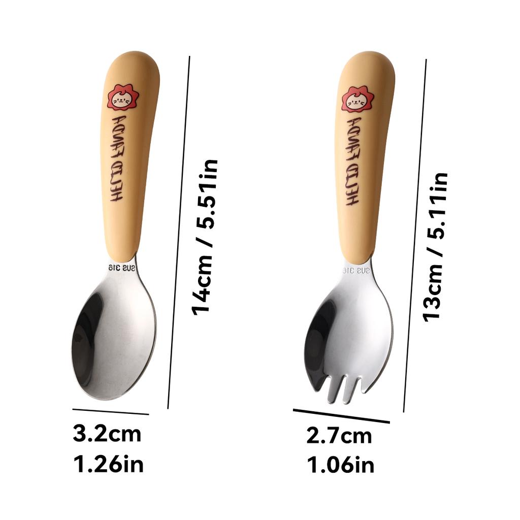 Tragbares Kindergeschirrset aus 316 Edelstahl, niedliches Fütterungsbesteck, Löffel, Gabel, Lernstäbchen, Kinderbesteck