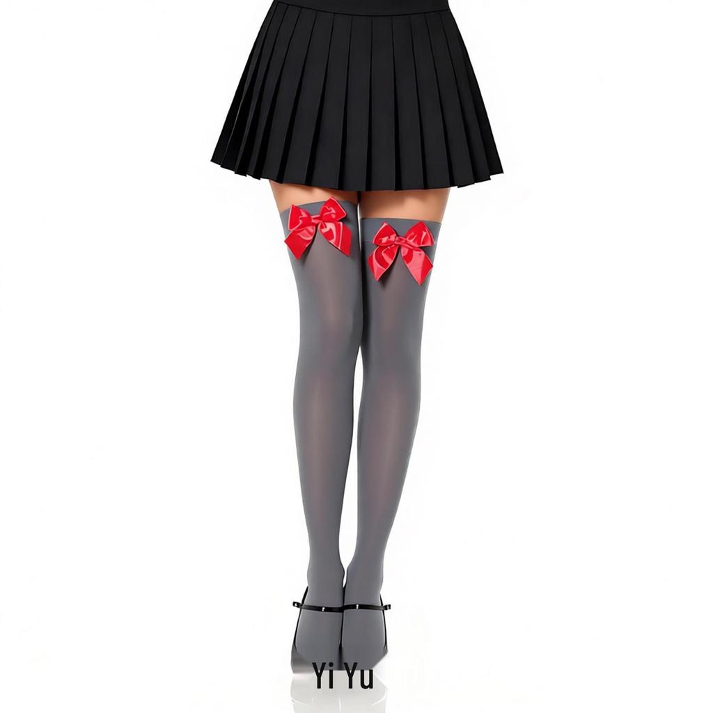 Damen Pinke Over-the-Knee Strümpfe mit Schleifen - Halloween Cosplay Kostüm Zubehör
