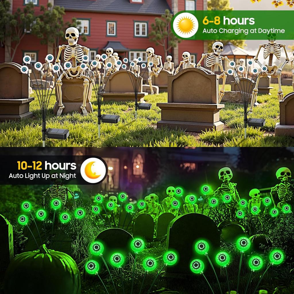 Glowing Eyeball Solar Lights Waterproof Swaying Halloween Garden Decor Outdoor Pathway Yard Scary Party Lights Auto On Off