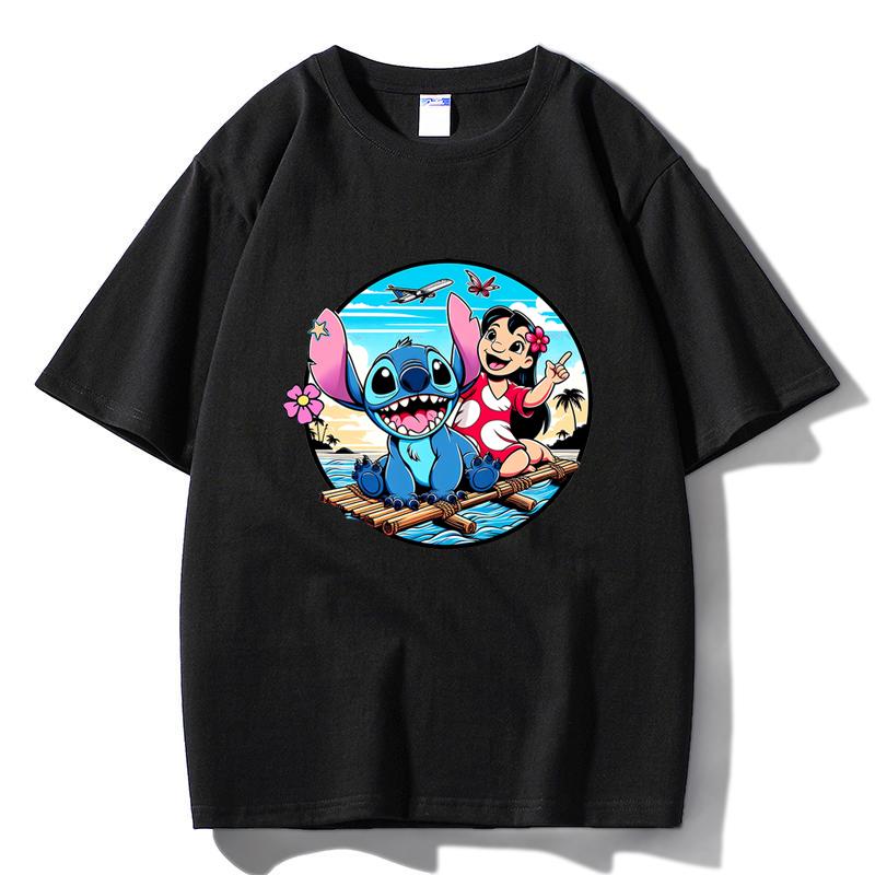 M47 MINISO 2026 Summer Men Women Print Oversized T-shirt Casual Cotton Tee XS чёрный