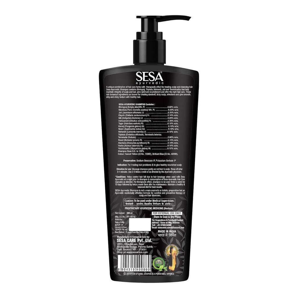 SESA Szampon Ajurwedyjski Kontrola Wypadania Włosów Przeciwłupieżowy 500ml Dla Gładkich Lśniących Włosów Mężczyźni Kobiety Naturalny Ziołowy Oczyszczacz