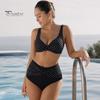 Flattering Plus Size Bikini 2Pcs/Set Set, Cross-Chest V-Neck Bra with Built-In Support, Women Swimwear High-Waisted Twist Swim Bottoms, Retro