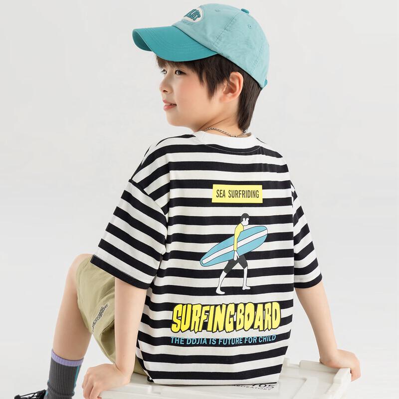 Duoduoja Boys  Surf Print Striped T-Shirt 140