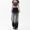 858 Spring and Autumn New Versatile Trend Gradient Wide Leg Jeans Women's Versatile Skinny and High Meat Covering Floor Pants