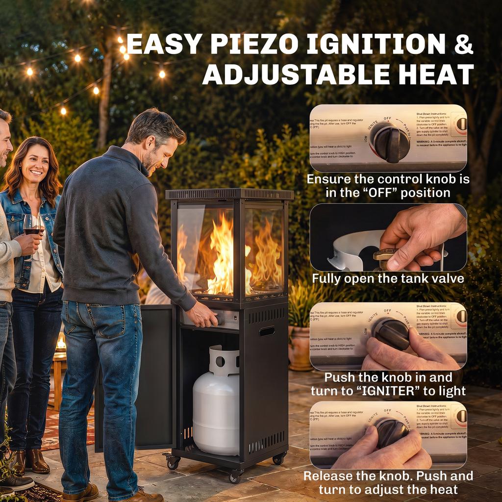 Gas Patio Heater, 13 kW Portable Propane Outdoor Heater with Stepless Heat Control, Tip-over Protection, 4 Wheels, Black