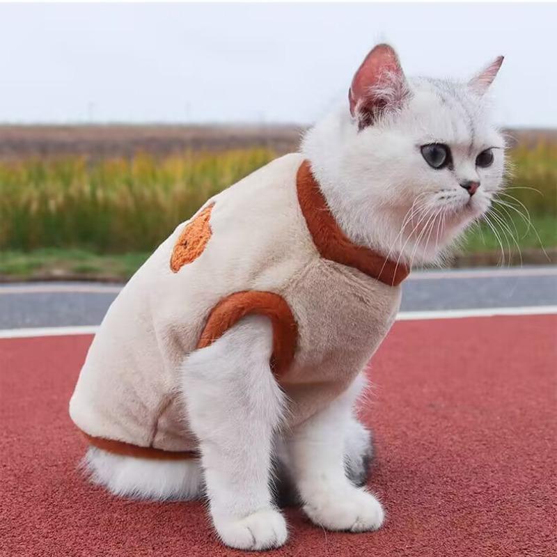 

Одежда для кошек, зимняя утолщенная теплая одежда для кошек, плюшевая одежда с мультяшной вышивкой для домашних животных S